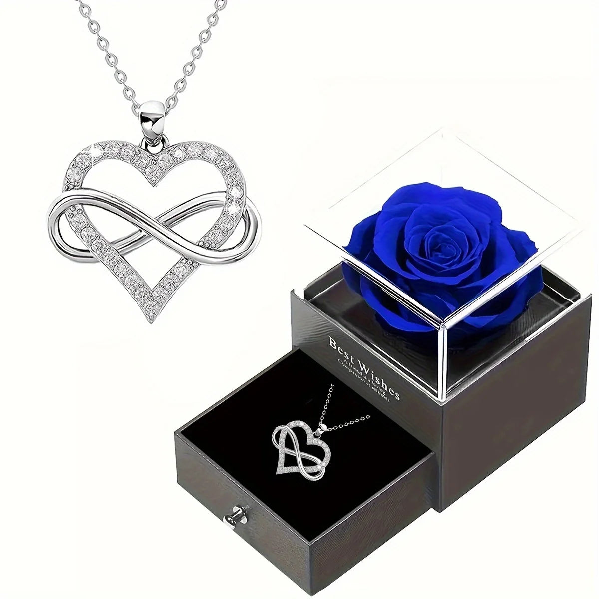 Women's Fashion Infinite Love Necklace with Red Rose Flower Gift Box, Valentine's Day and Mother's Day Gifts for Wife and Mom