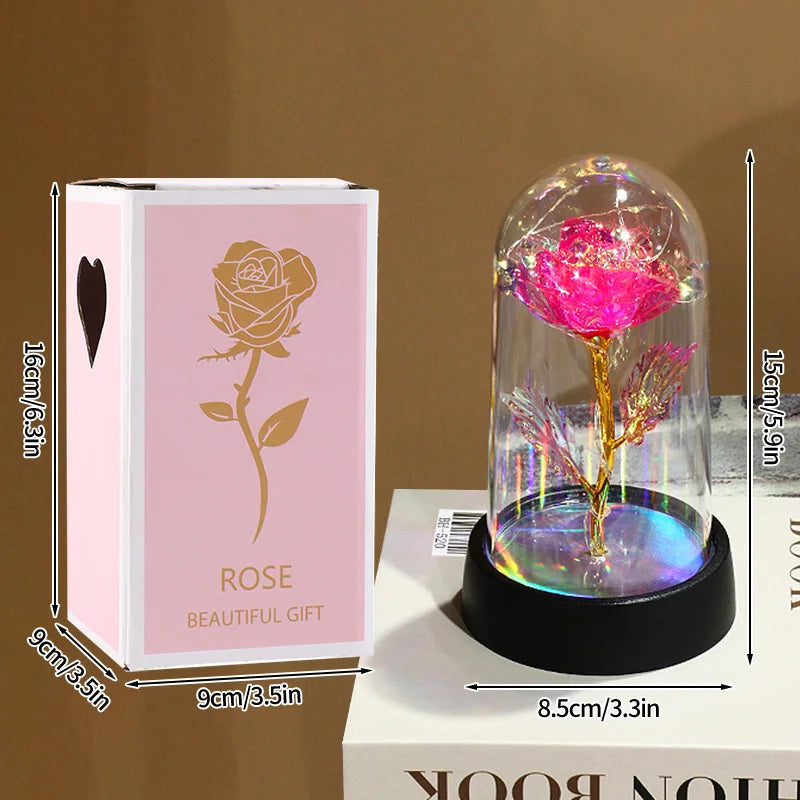Christmas Valentine's Day Gifts Eternal Rose Flowers in Glass Cover Simulation Rose Flower Desktop Ornament For Girlfriends