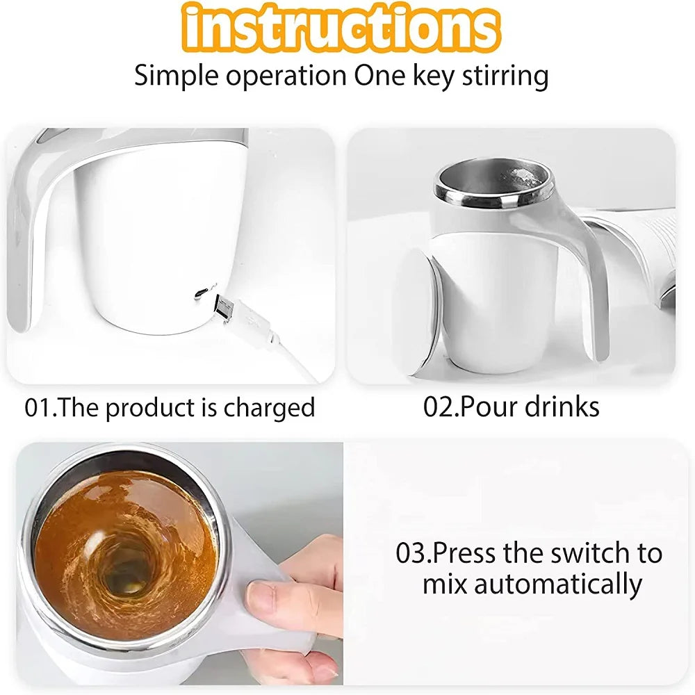 380ML Electric Mixing Cup USB Charge Lazy Coffee Tea Stirring Cup Stainless Steel Magnetic Rotating Automatic Self Mixing Cup