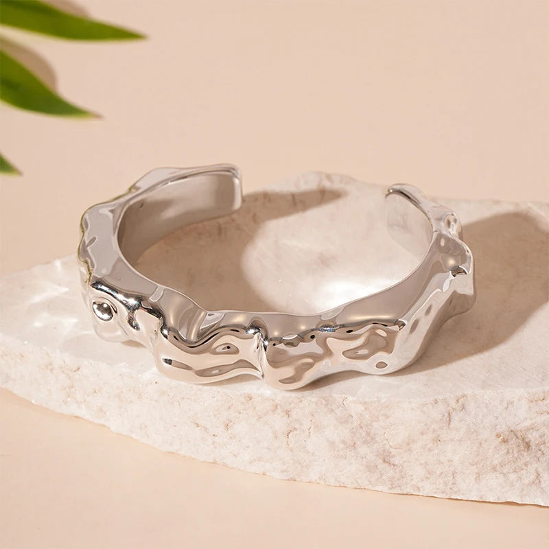 Exaggerated Irregular Cuff Bracelets for Women Fashion Punk Gold Silver Color Glossy Opening Plastic Bangle Female Jewelry