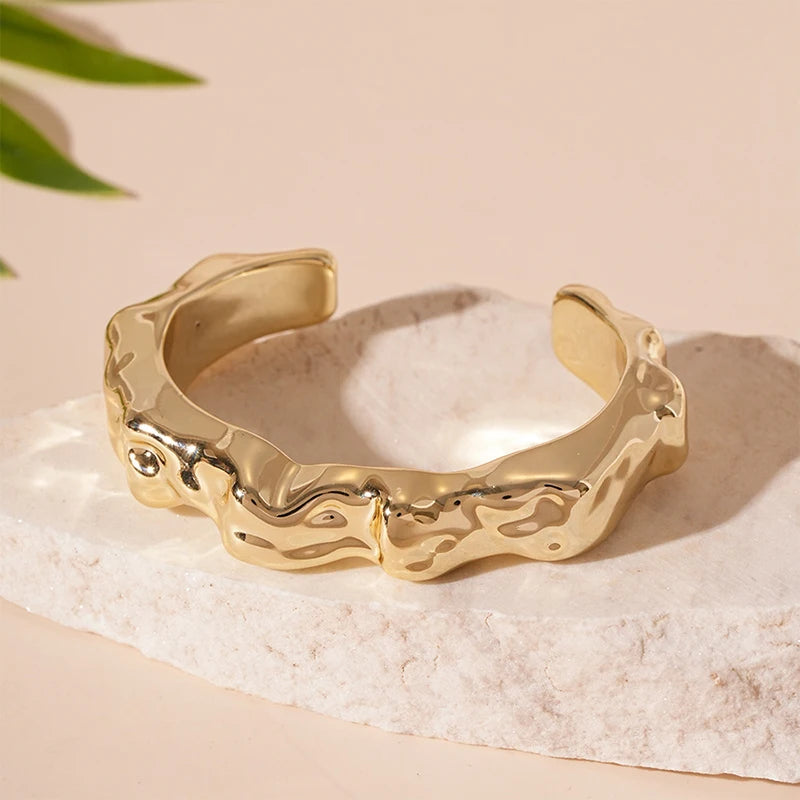 Exaggerated Irregular Cuff Bracelets for Women Fashion Punk Gold Silver Color Glossy Opening Plastic Bangle Female Jewelry
