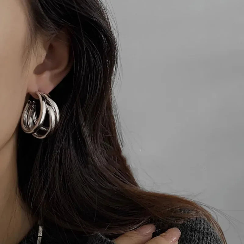 Korean Gold Color Hoop Earring for Woman Metal Elegant Vintage Geometric Statement Luxury Earrings Party 2023 New Jewelry Gift