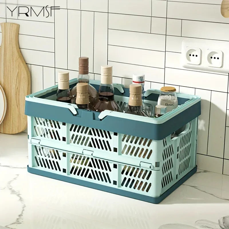 Foldable Storage Basket Large Capacity Pastel Handle Design Home Organization Box for Kitchen Living Room Desk Storage Basket