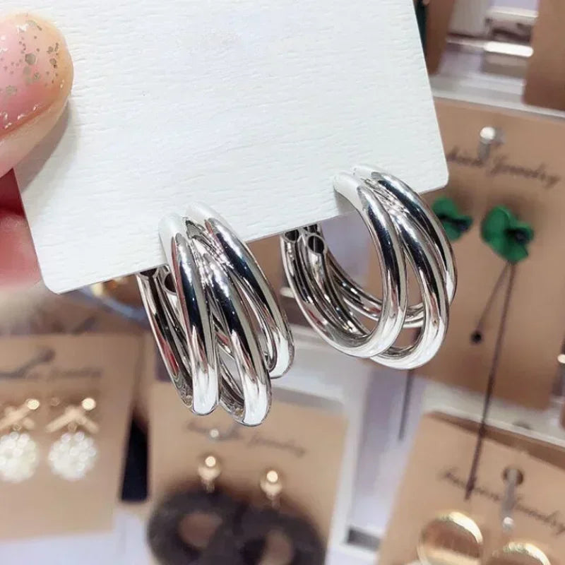 Korean Gold Color Hoop Earring for Woman Metal Elegant Vintage Geometric Statement Luxury Earrings Party 2023 New Jewelry Gift