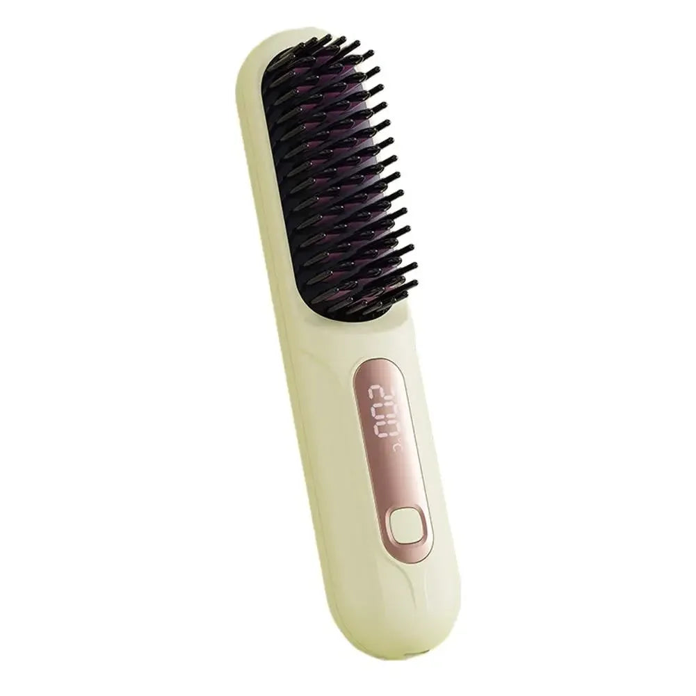 Wireless Hair Straightening Brush Rechargeable Comb For Frizz Control & Smooth Shiny Hair Portable Flat Iron Styling Tool D0G7
