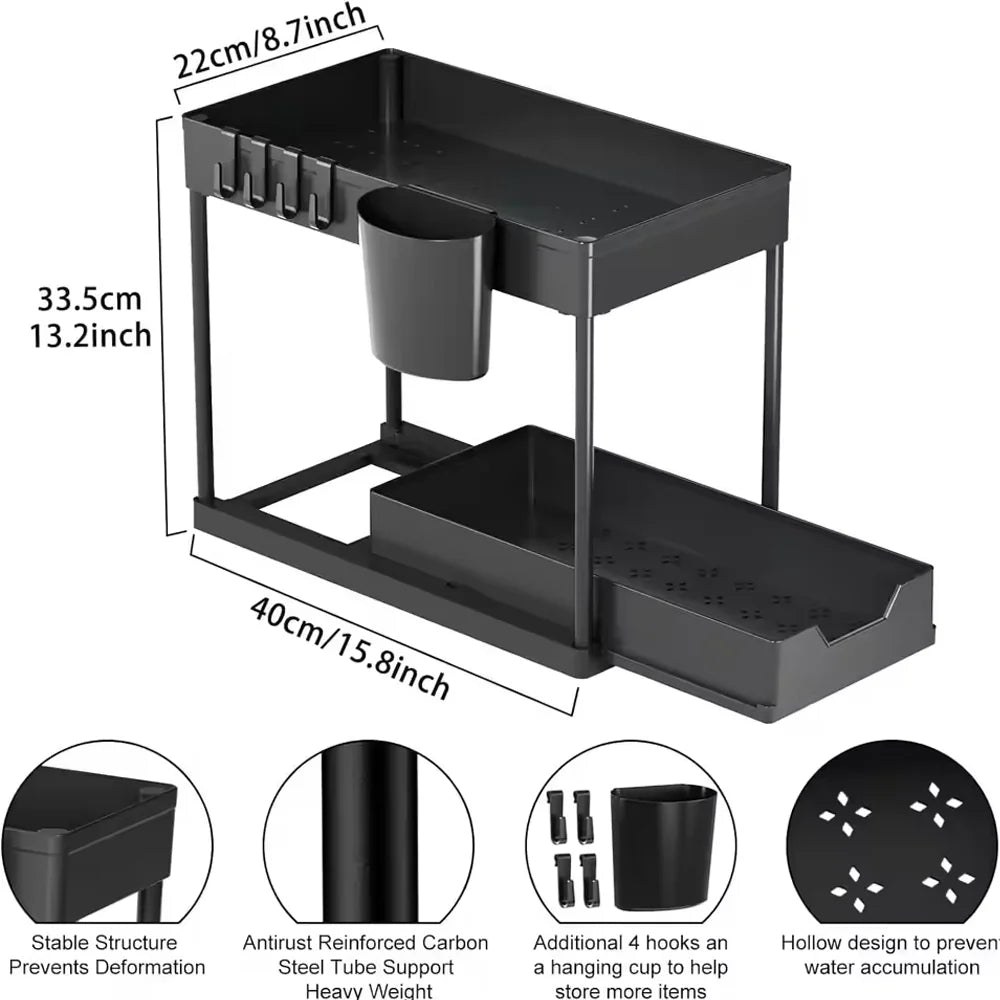 2026 Under-Sink Pull-Out Storage Organizer: Slim Slide-Out Shelf for Kitchen Cabinets Multi-Functional Space Saver Storage Rack