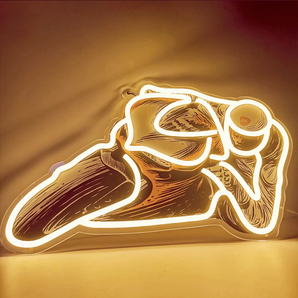 LED Neon Motorcycle Race Sign UV Printed Photo Light for Beer Bar Wall Decor Boyfriend Gift - Illuminated Racing Theme Artwork