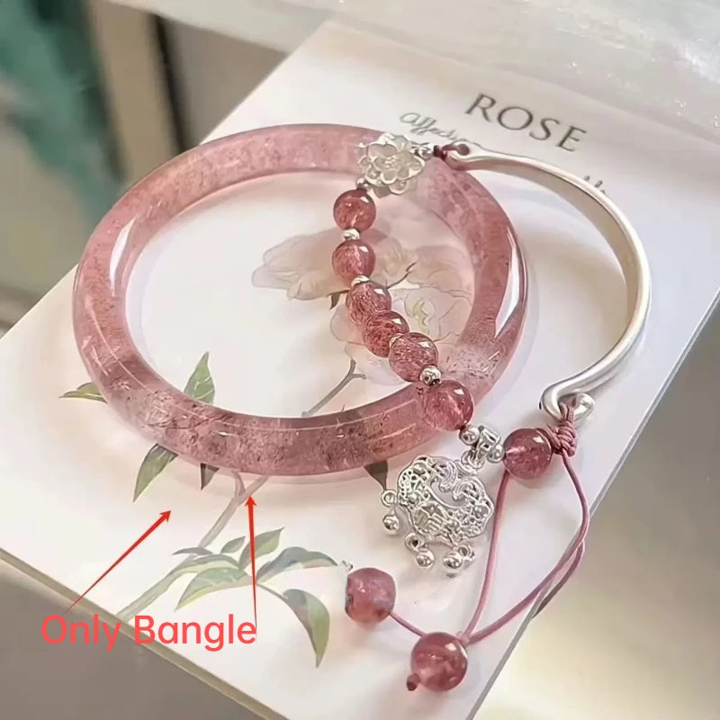 Translucent Resin Bangle for Women Chinese Style Tassel Bells Bracelet Crystal Beads Chain Bracelet Silver Color Alloy Jewelry