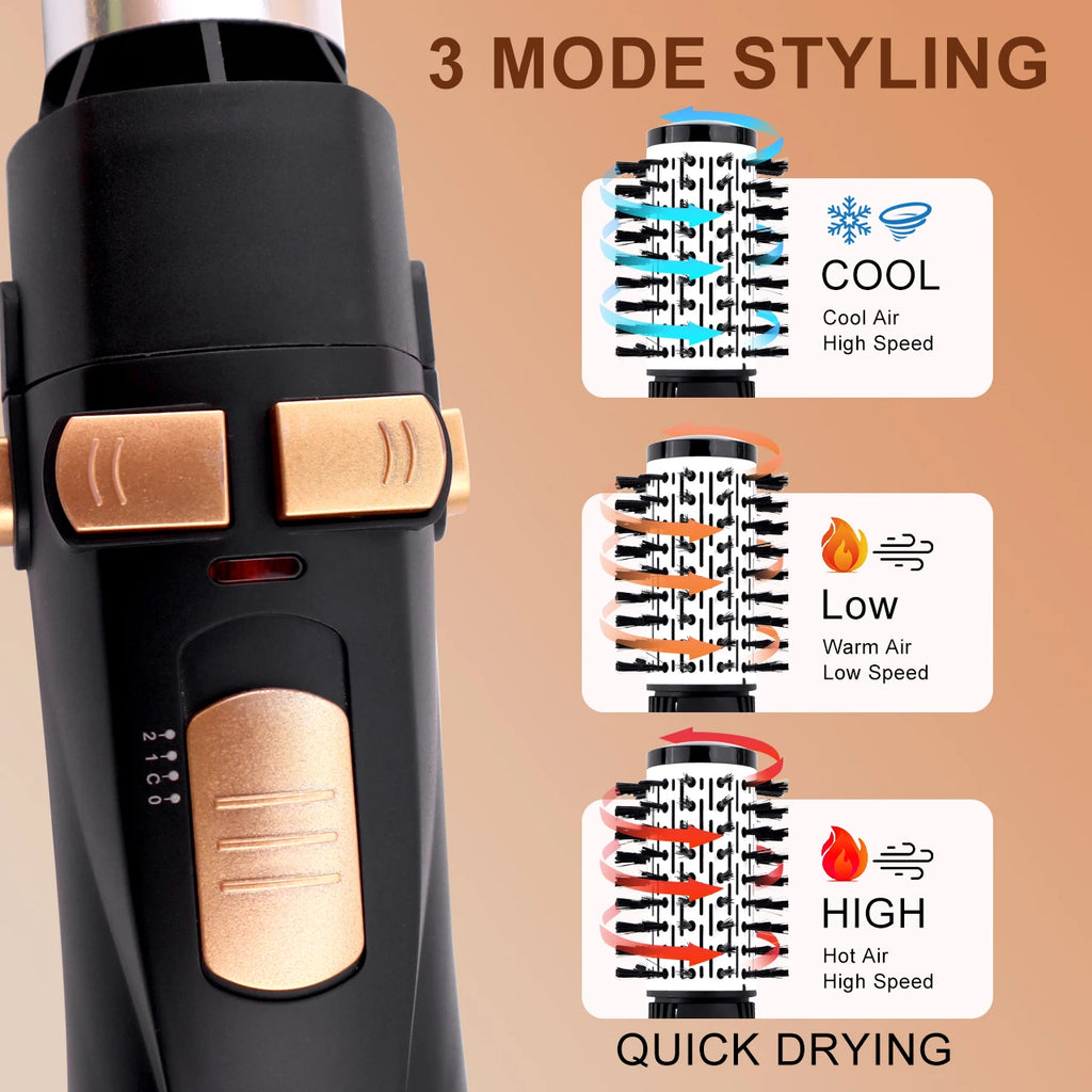 Hatteker EU 4-Head Hot Air Brush Hair Dryer Strong Wind Electric Straightener Curler Roller Comb Blower Styling Tool for Woman