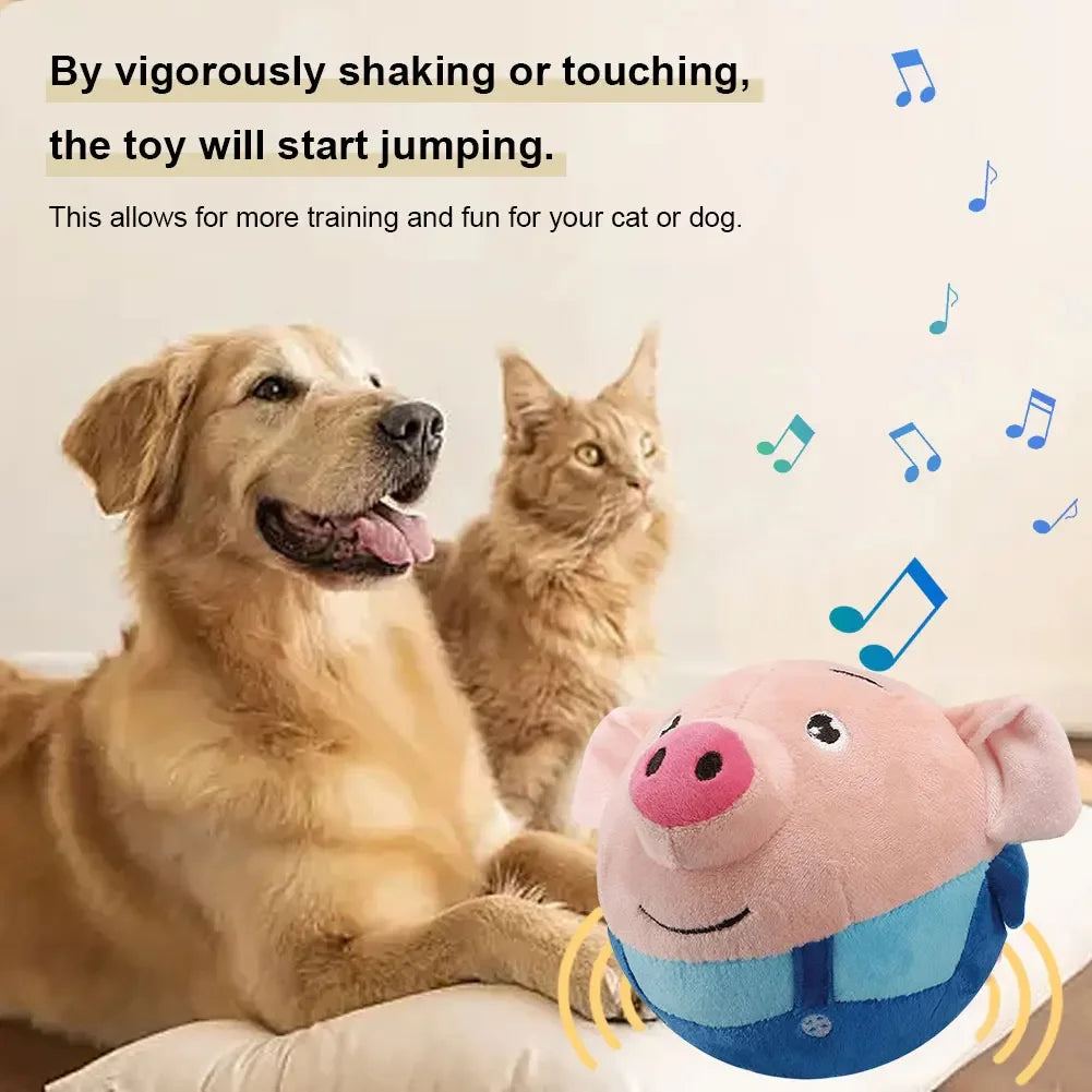 Electronic Pet Dog Toy Ball Pet Bouncing Jump Ball Music Vibration Bite Puppy Ball Interactive Dog Chewing Moving Plush Doll Toy