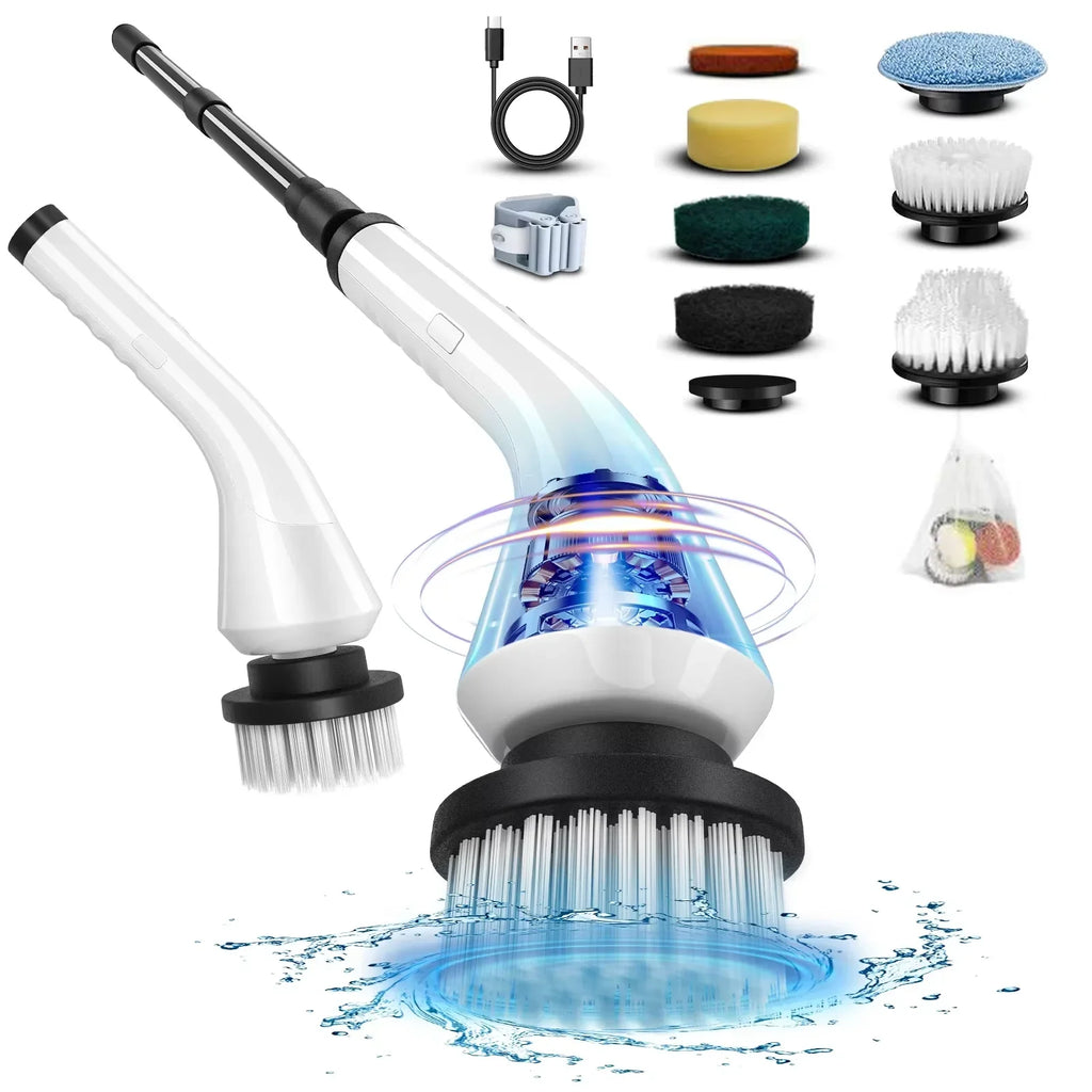 9-in-1 Electric Cleaning Brush Cordless Rotating Scrubber Multifunctional Household Cleaner for Kitchen Bathroom Floor
