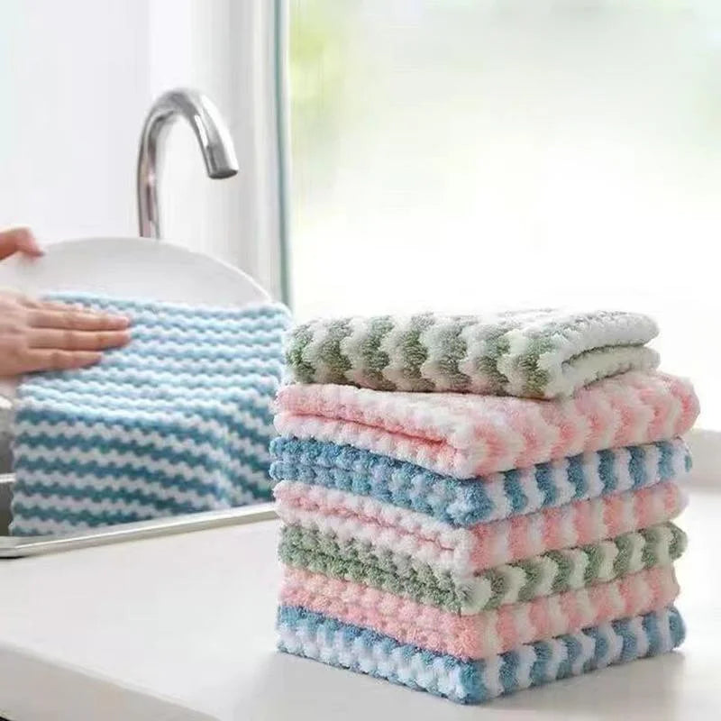 10 Pack Microfiber Kitchen Towels - Ultra Absorbent, Non-Stick & Oil-Free Cleaning Cloths for Dishes & Surfaces