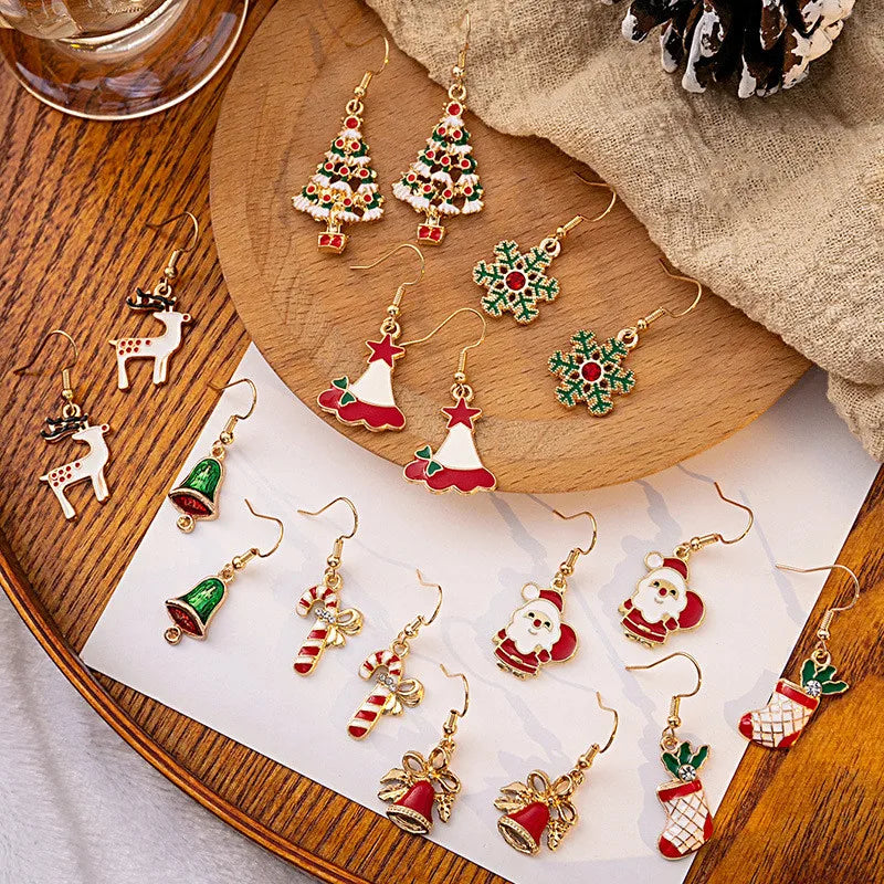 Vintage Metal Christmas Tree Dangle Earrings for Women Fashion Socks Santa Claus Snowflake Drop Earings New Year Party Jewelry