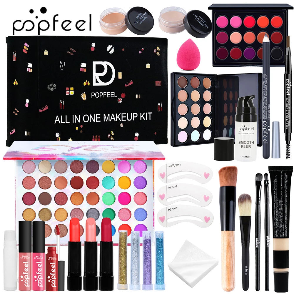 POPFEEL Complete Face Makeup Set - All-in-One Cosmetic Kit for Eyes, Face & Lips - Ideal Daily Use Make Up Set