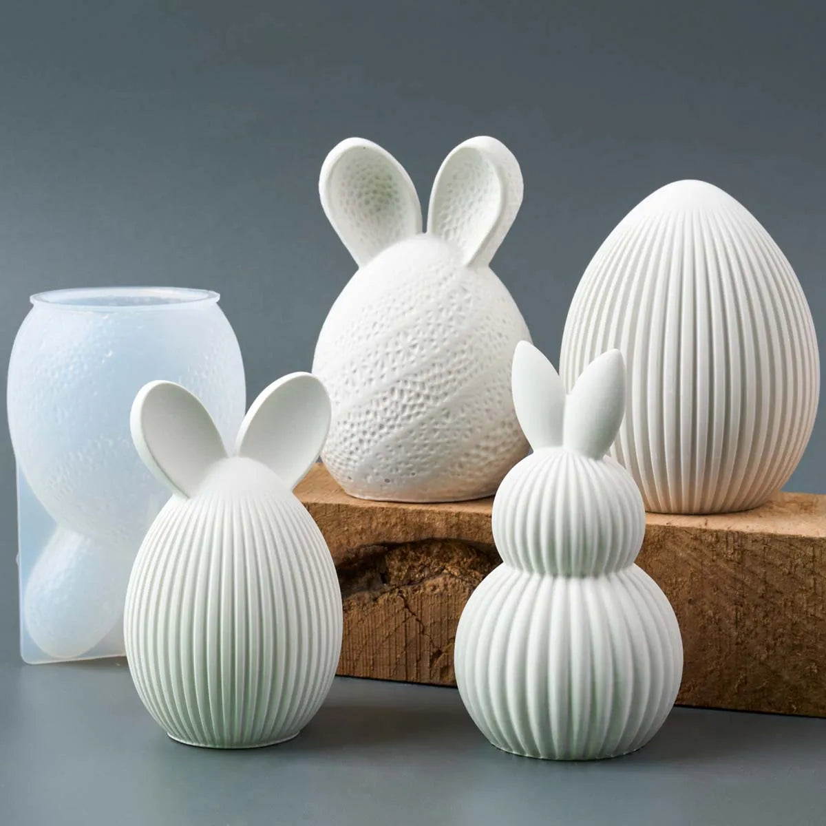 Easter Series Silicone Mold 3D Striped Egg Straight Ear Rabbit Gourd Diamond Pattern Bunny Scented Candle Gypsum Craft Gift Mold