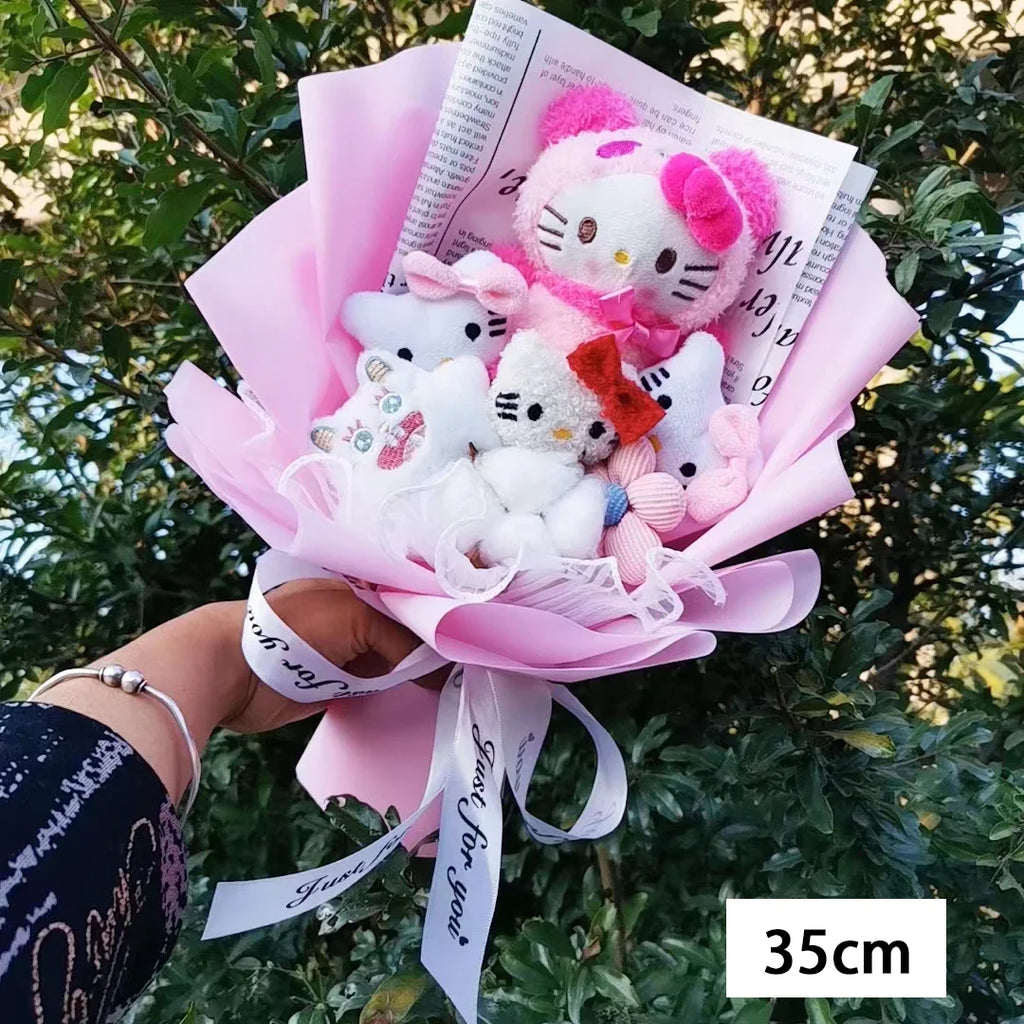 Hello KT Cartoon Plush Bouquet  Anime Rose Flowers Doll Home Wedding Decoration Christmas Valentine's Day Gift