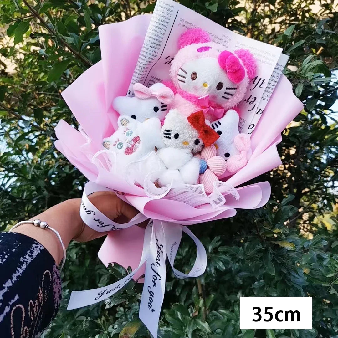 Hello KT Cartoon Plush Bouquet  Anime Rose Flowers Doll Home Wedding Decoration Christmas Valentine's Day Gift