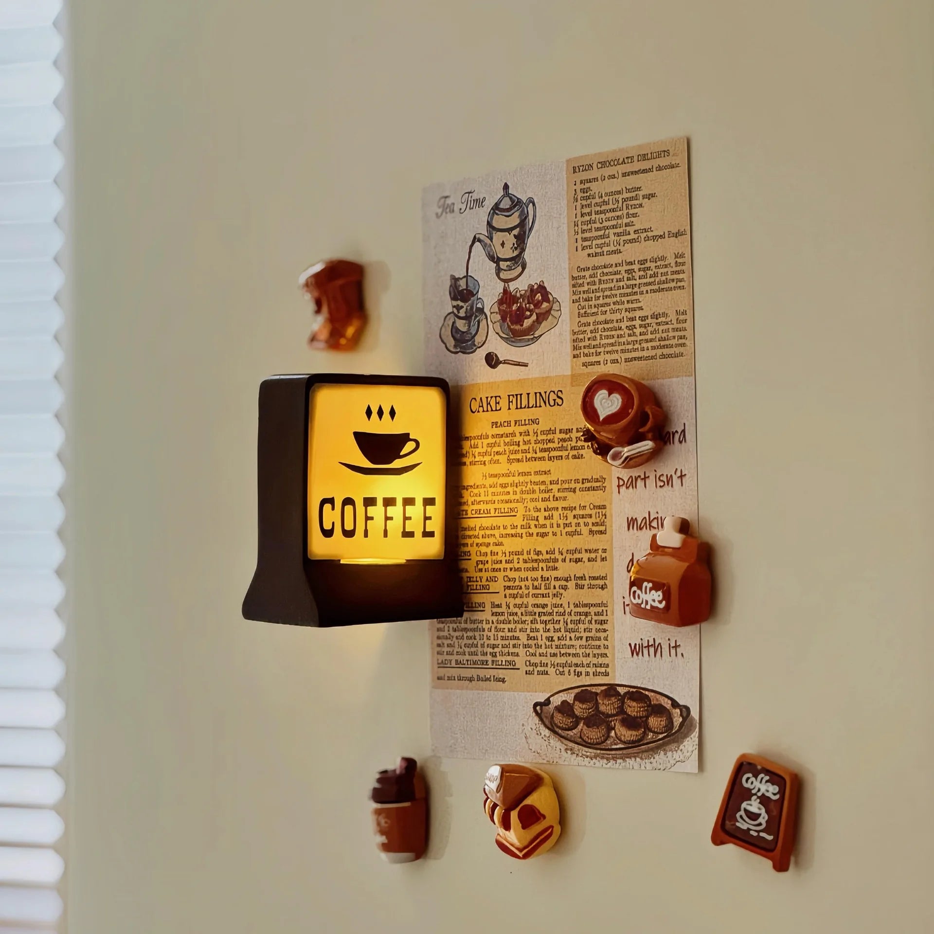 Coffee Corner Creative Atmosphere Light Sign Fridge Magnet Magnetic Home Miniature Pegboard Coffee Shop Glowing Decoration