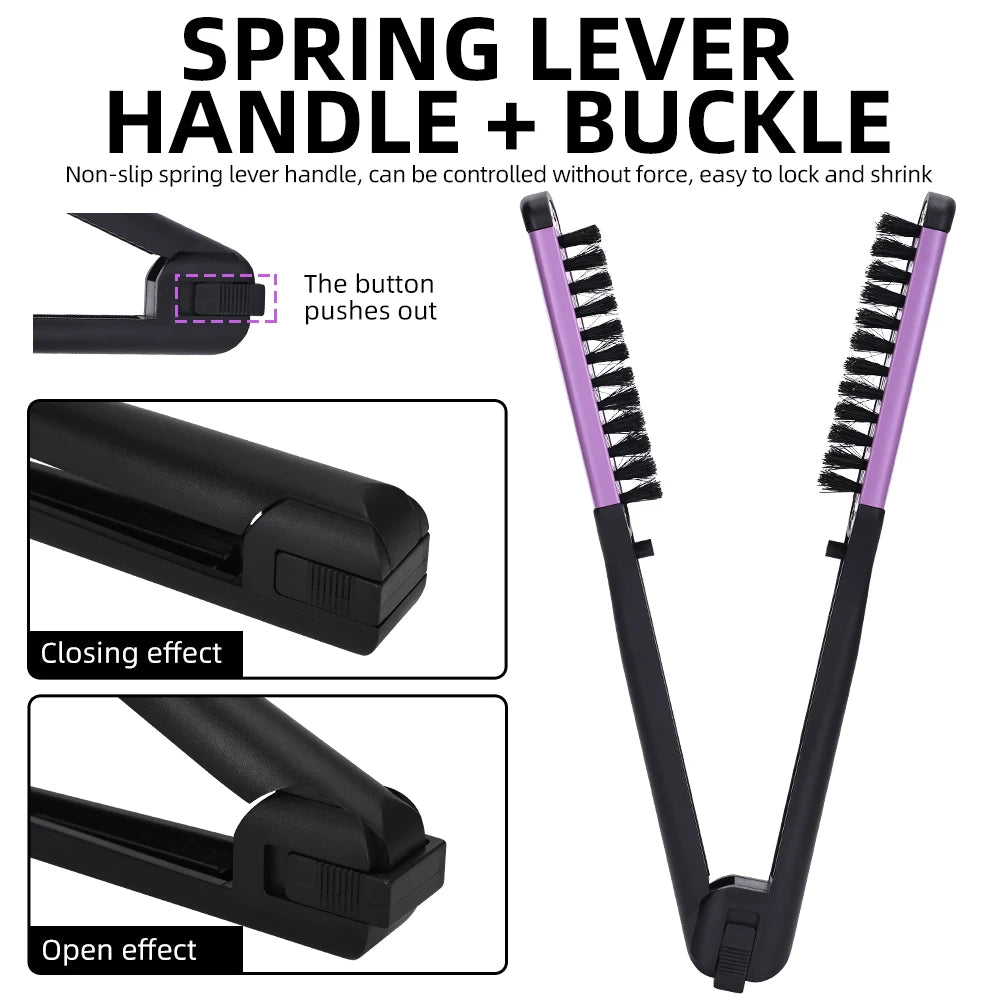 Professional V-Shape Hair Straightening and Curling Brush - High-Temperature Pure Boar Bristle Multi-Functional Styling Comb