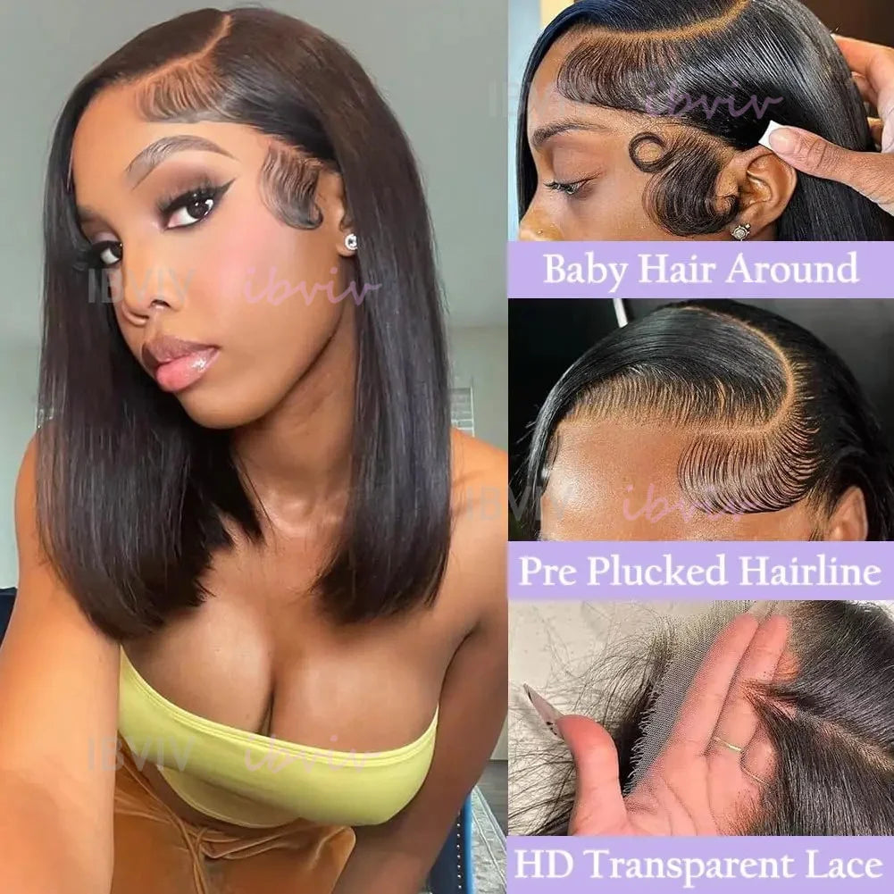 100% 210Density 13x4 Glueless Bob Human Hair Lace Front Wig Raw Vietnamese Bone Straight Preplucked Lace Frontal Human Hair Wigs