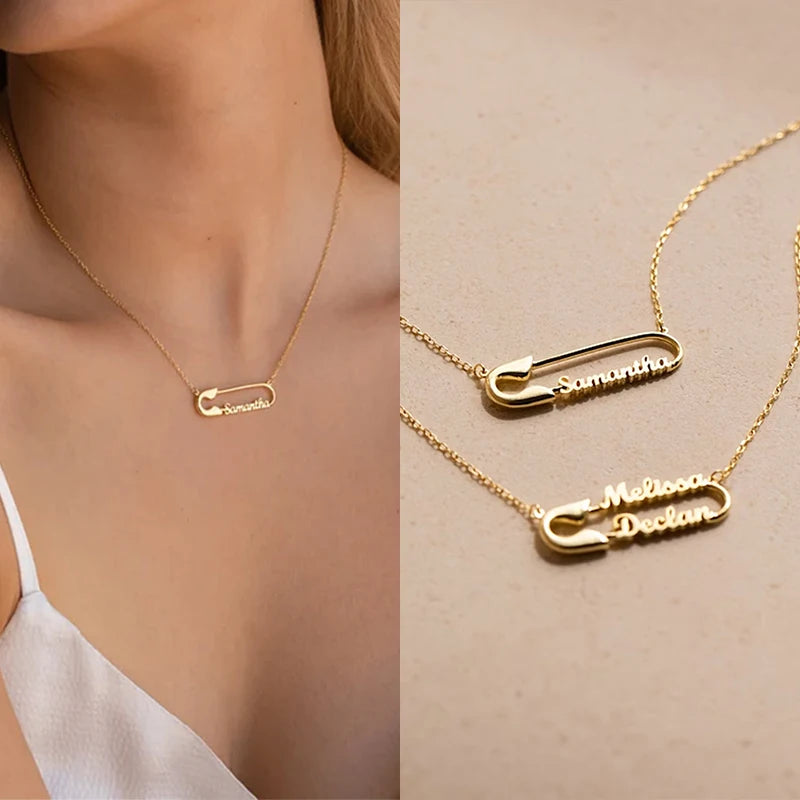 Custom Name Safety Pin Necklace Fashion Vintage Elegant Charm Simple Clavicle Personalized Necklace Party Jewelry Gift for Women