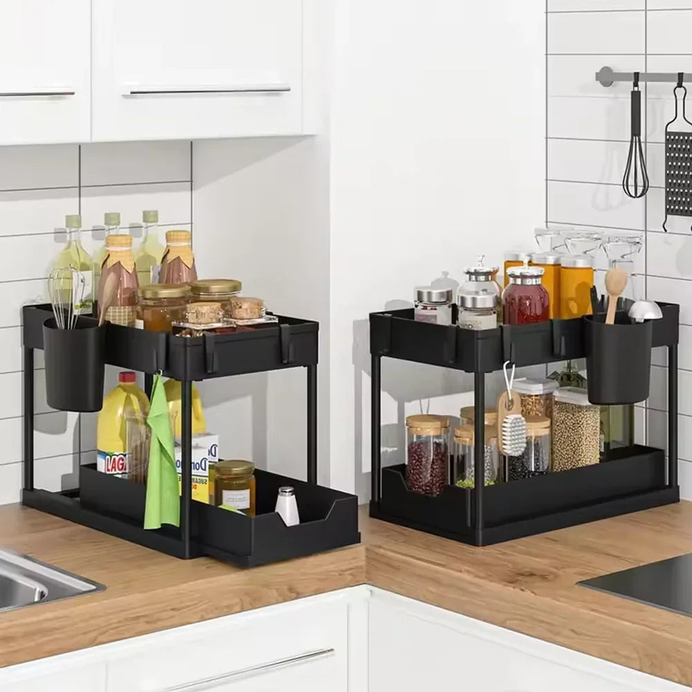 2026 Under-Sink Pull-Out Storage Organizer: Slim Slide-Out Shelf for Kitchen Cabinets Multi-Functional Space Saver Storage Rack