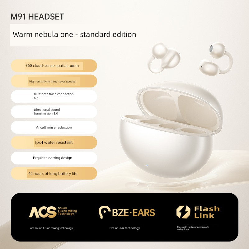 Non-Leaking Ear Clip Bluetooth Headset Open Wireless Gas Bone Conduction Non in-Ear Sports Running 2025 New Arrival