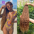 Crochet Boho Box Braids #30 Color Brown Human Hair Curly Full Ends With Pre Looped Braiding Goddess Hair Extensions For Women