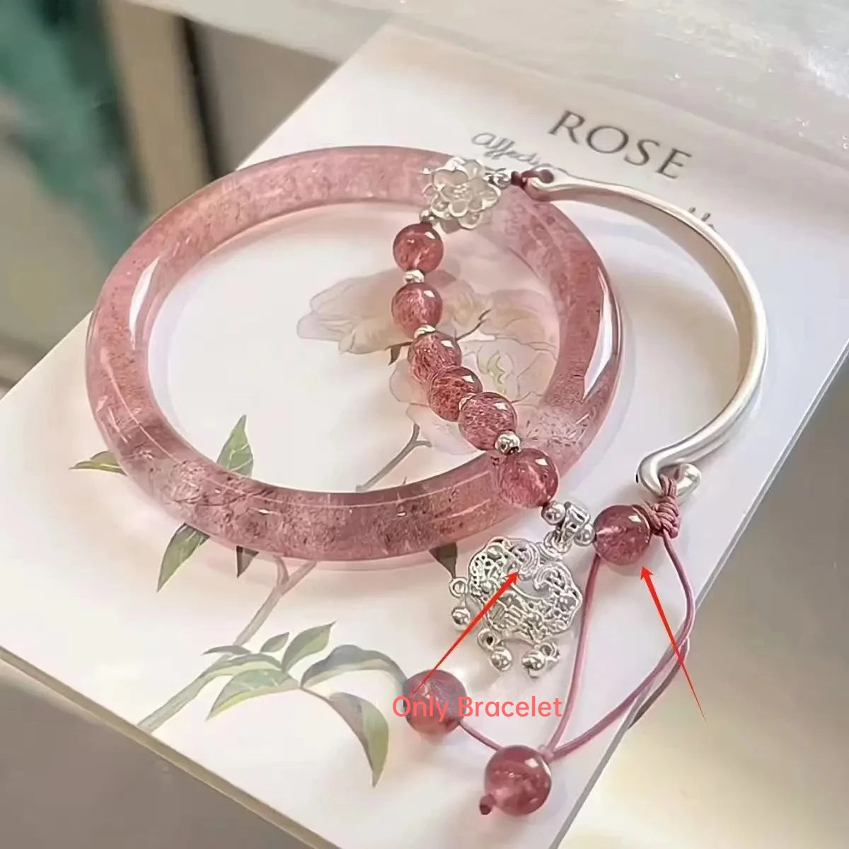 Translucent Resin Bangle for Women Chinese Style Tassel Bells Bracelet Crystal Beads Chain Bracelet Silver Color Alloy Jewelry