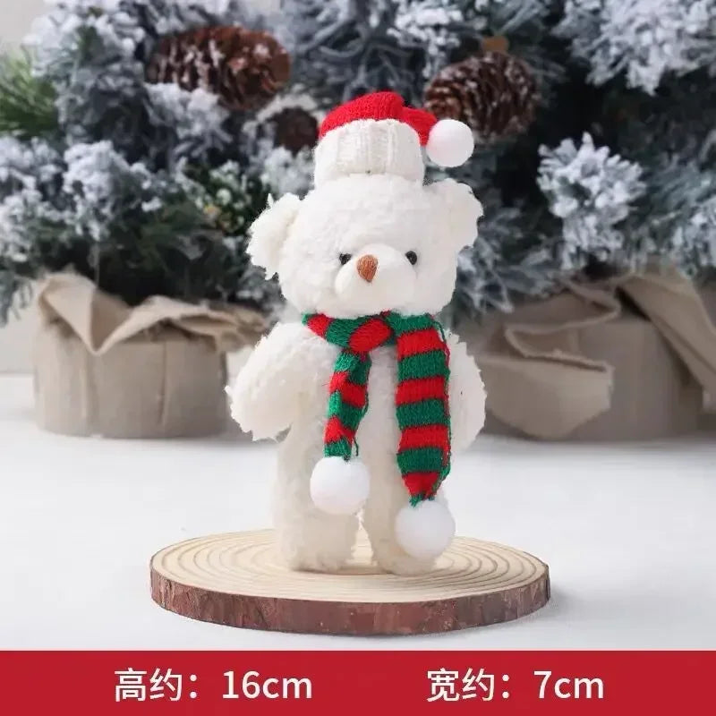 Mini Christmas Bear Doll Plush Bear Gift Clothing Bag Keychain Pendants Baking Decoration Christmas Drop Ornaments Kid Xmas Gift