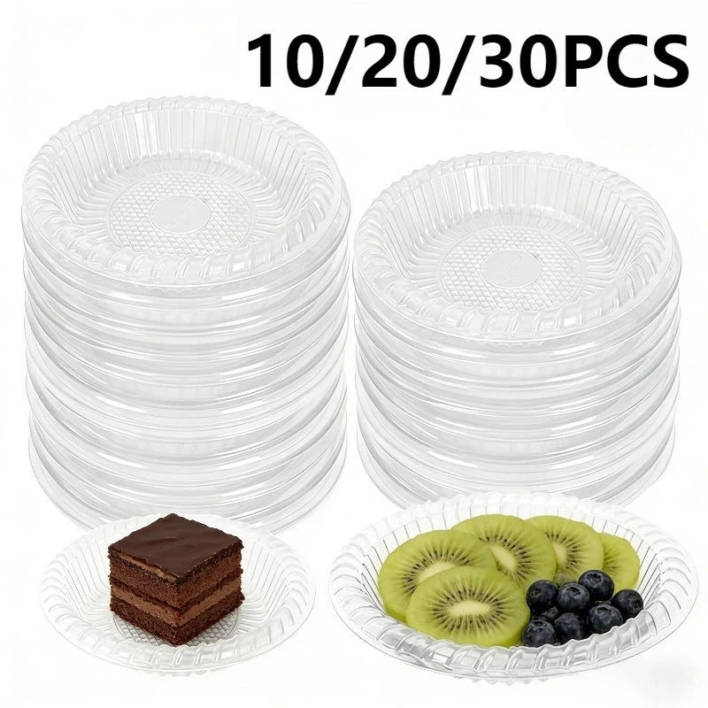 10/20/30PCS Disposable Plastic Plates Transparent Fruit Plates Dessert Salad Kitchen Family Gatherings Christmas Party Supplies