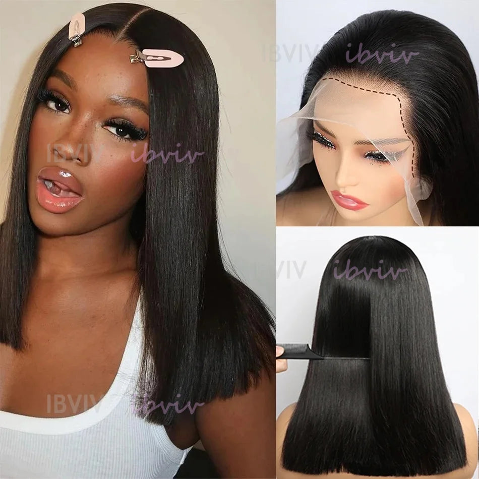 100% 210Density 13x4 Glueless Bob Human Hair Lace Front Wig Raw Vietnamese Bone Straight Preplucked Lace Frontal Human Hair Wigs