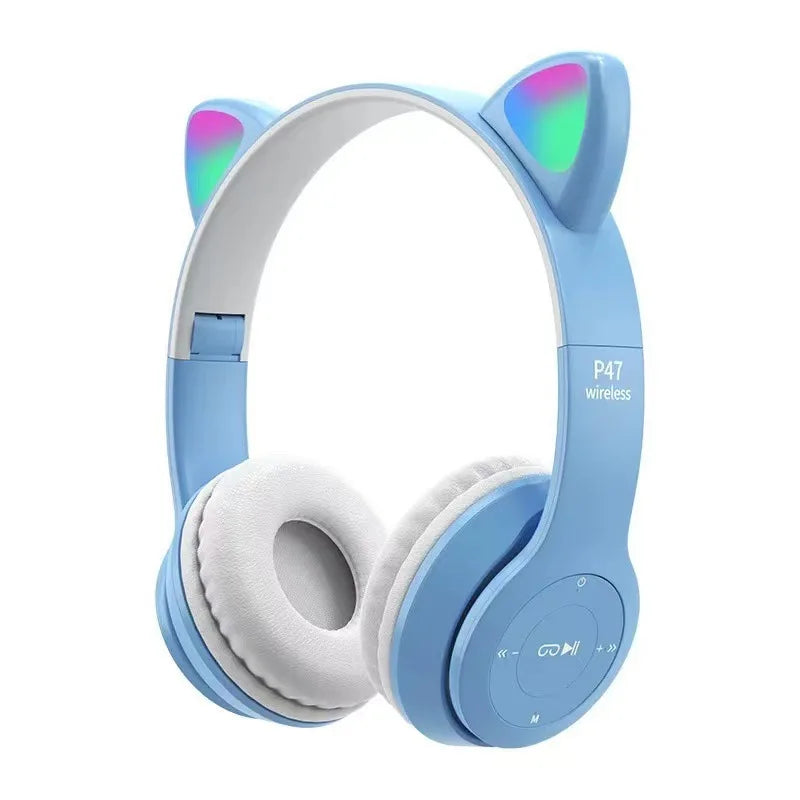 P47M Wireless Bluetooth Headset Gamer Cat LED Light Foldable Noise Cancelling