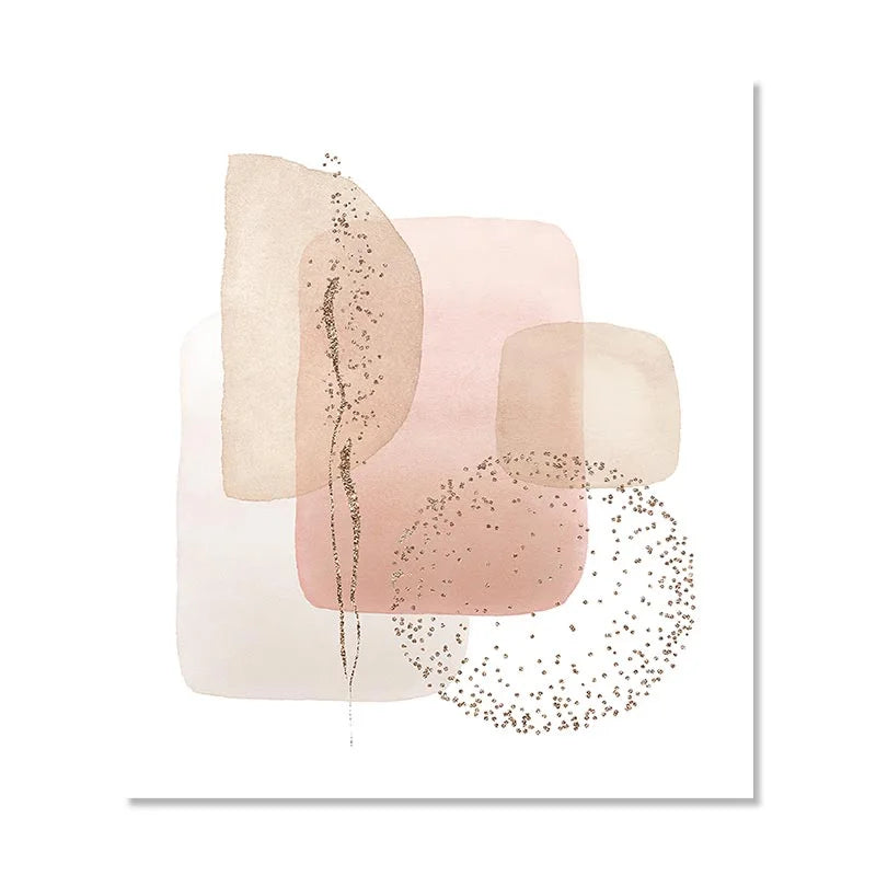 Abstract Watercolor Art Print in Beige Pink Gold  Boho Geometric Canvas Painting  Modern Wall Decor for Living Room Home Interio