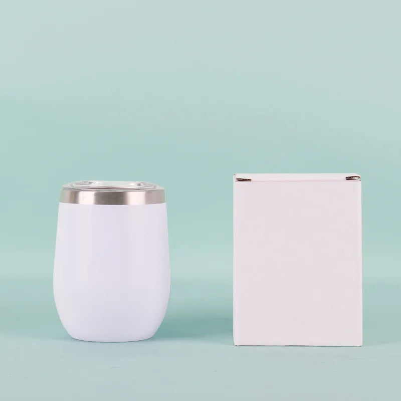 50pcs Custom 12oz double wall stainless steel wine tumbler insulated vacuum egg shape wine tumbler with sliding lids