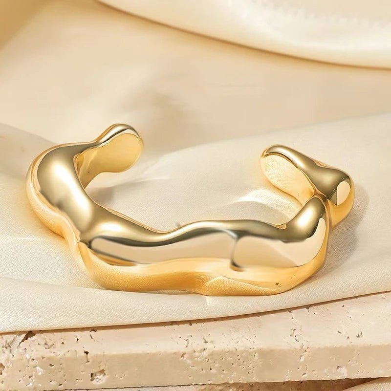 Exaggerated Irregular Cuff Bracelets for Women Fashion Punk Gold Silver Color Glossy Opening Plastic Bangle Female Jewelry