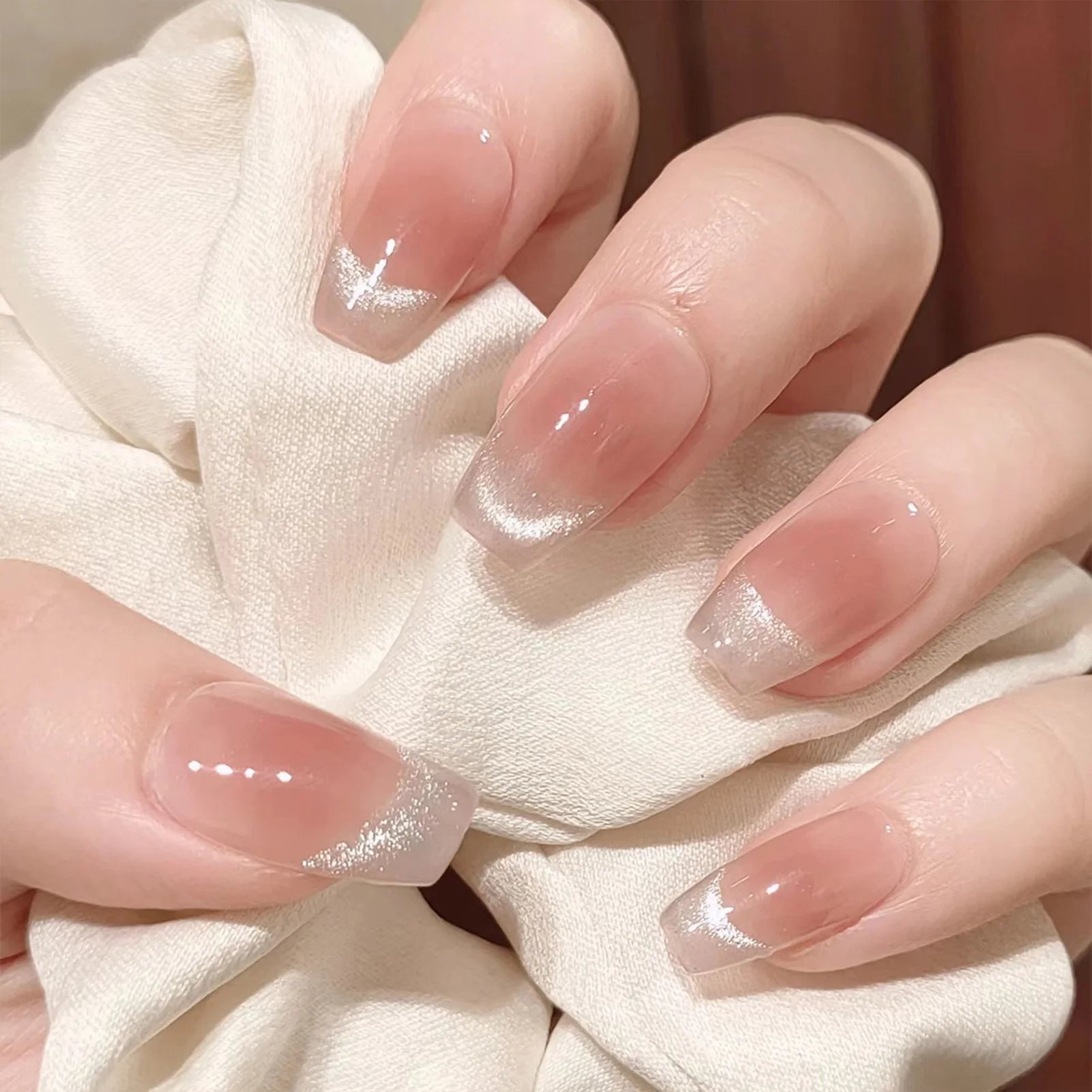 Blush Pink False Nails Bowknot Diamond Pearl Nails