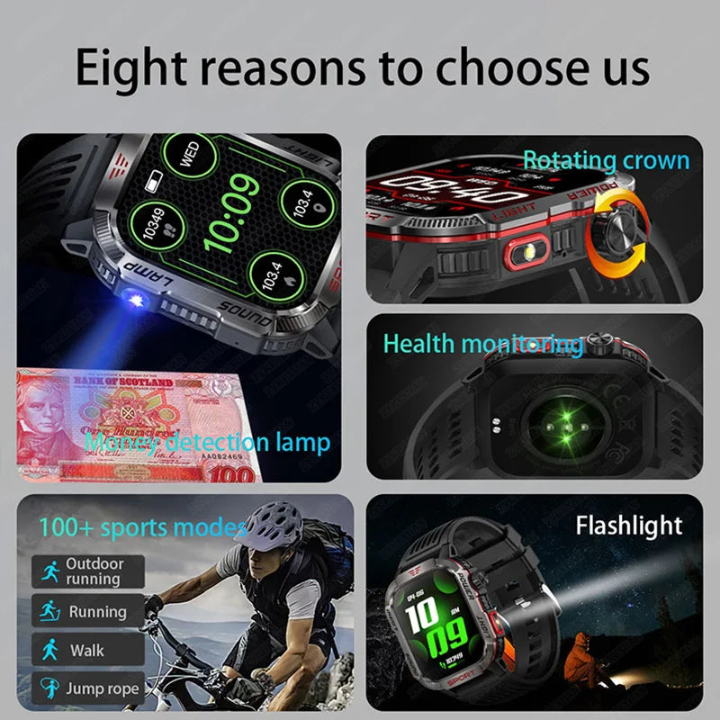 New outdoor Military Smart Watch Men Flashlight