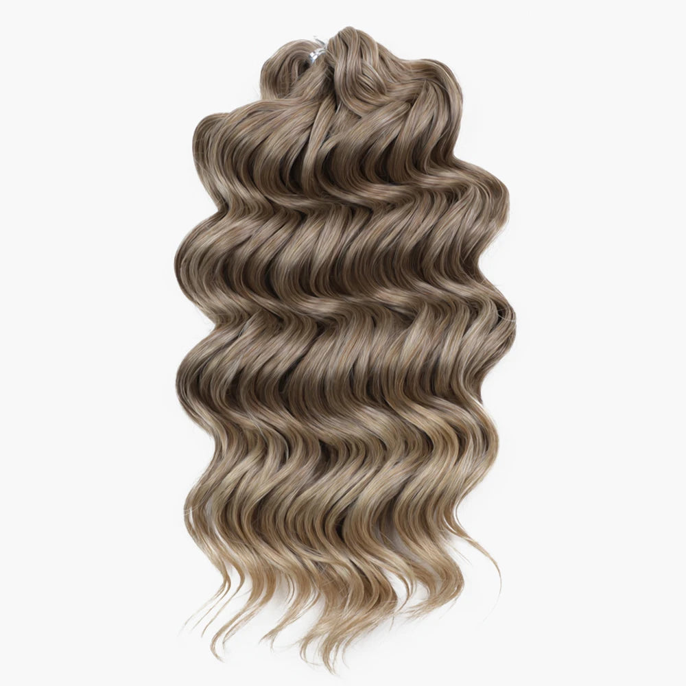 16 Inch Ombre Blonde Brown White Synthetic Crochet Twist Curly Hair Deep Wave Braid Hair Water Wave Braiding Hair Extensions