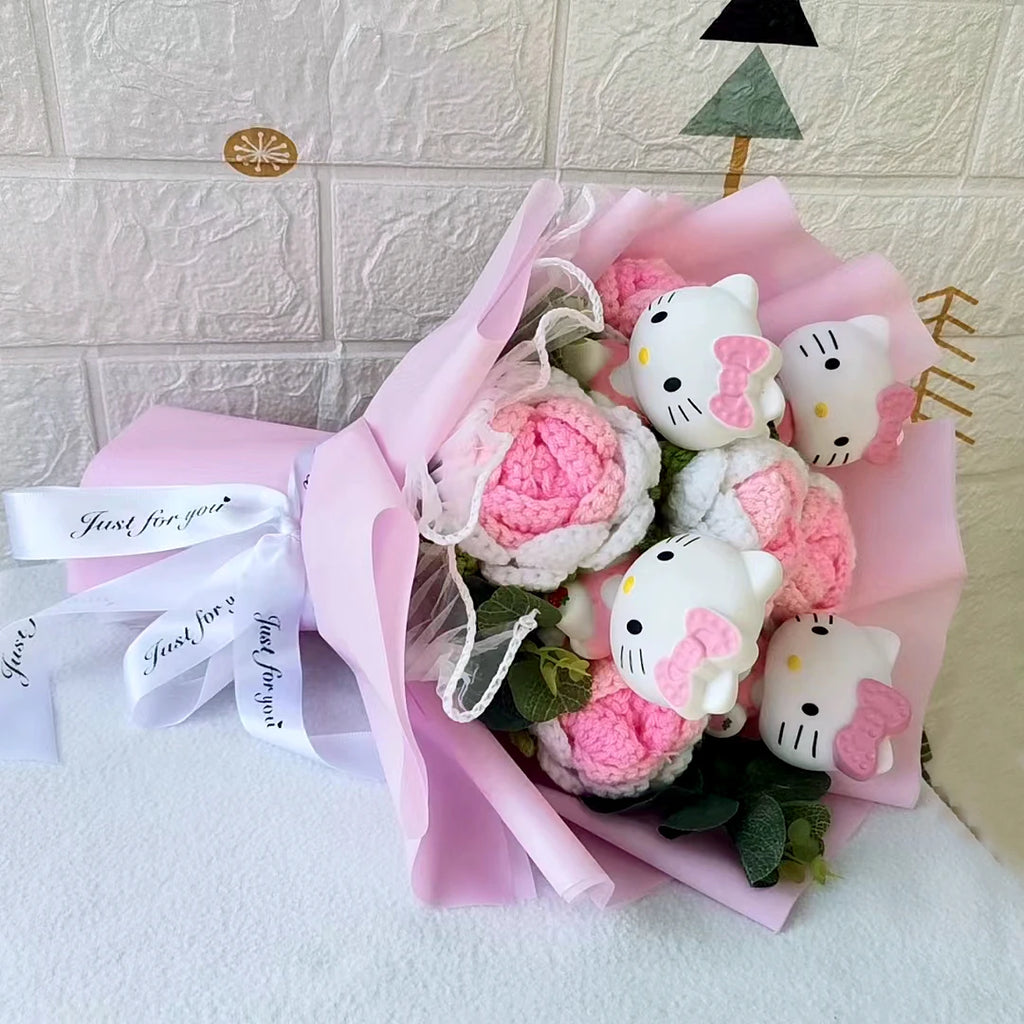 Hello KT Cartoon Plush Bouquet  Anime Rose Flowers Doll Home Wedding Decoration Christmas Valentine's Day Gift