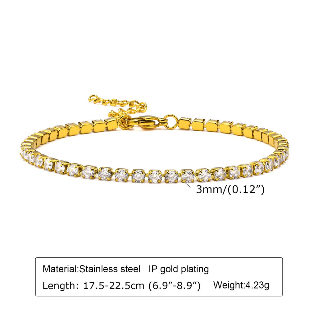 Vnox Clear Heart Zircon Snake Chain Bracelets Bangles For Women, Gold Color Stainless Steel Chain, Boho Elegant Jewelry Gifts