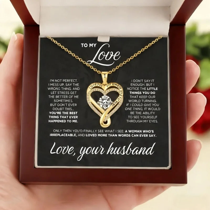 To My Love Eternal Heart Double layered Heart shaped Necklace With Gift Box For Gilrfriend Wife Christmas Valentine's Day Gifts