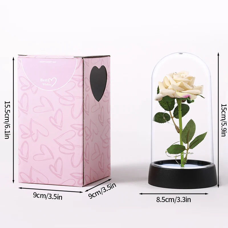 Christmas Valentine's Day Gifts Eternal Rose Flowers in Glass Cover Simulation Rose Flower Desktop Ornament For Girlfriends
