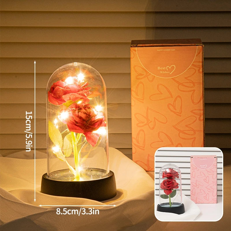 Christmas Valentine's Day Gifts Eternal Rose Flowers in Glass Cover Simulation Rose Flower Desktop Ornament For Girlfriends