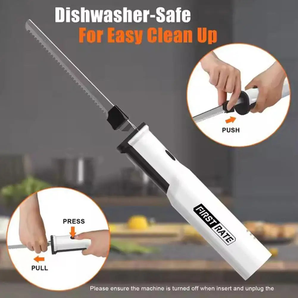 1set Professional Cordless Bread Knife Rechargeable 8V Electric Knife Meat Cutter With 2 Serrated 8 Inch Steel Blades