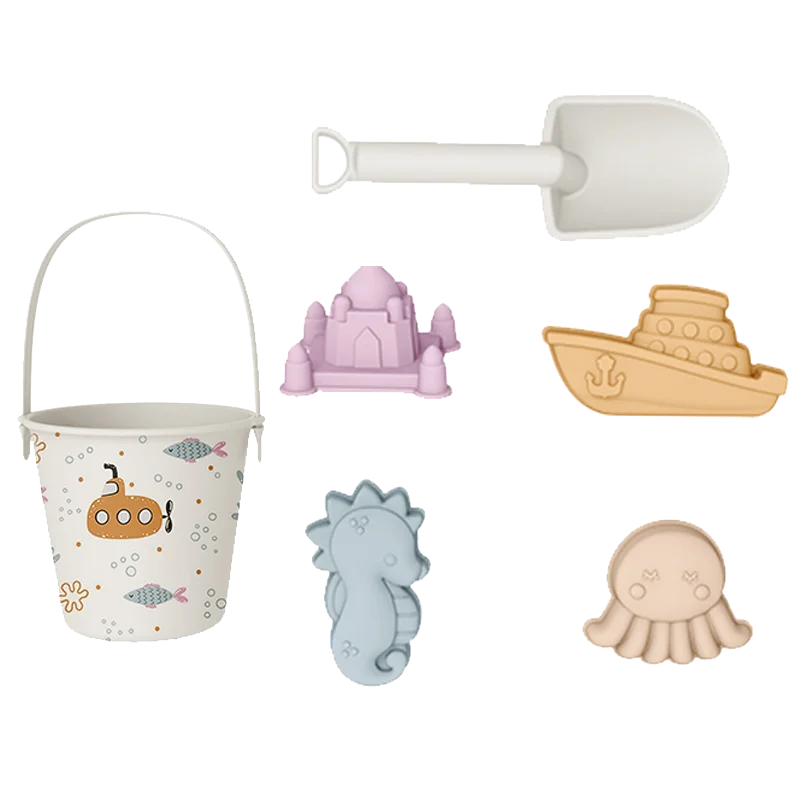 6pcs/Set Beach Toys Eco-Friendly, BPA-Free, Food-Grade Silicone - Fun Summer Outdoor Toys for Kids with Bucket & 4 Color Sand
