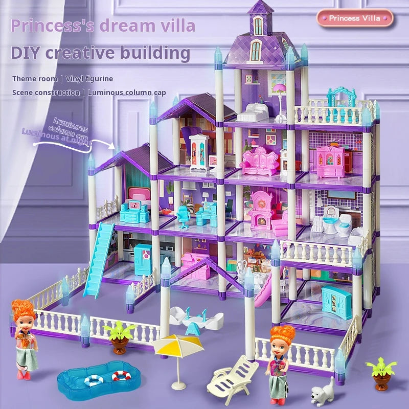 3D DIY Fantasy Princess Castle Villa Assembly Doll House Set Toys, Girls Home Toys & 3D Kids Toys