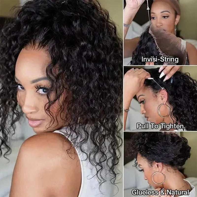 Deep Wave 360 HD Full Lace Front Wigs Curly Wig 100% Brazilian Human Hair Pre Plucked Invisible Strap Glueless Wig Water Wave