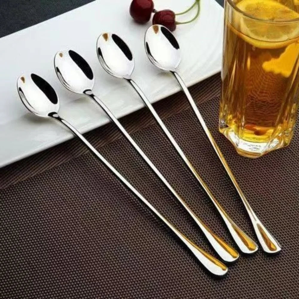 6PCS Stainless Steel Coffee Spoon Long Handle Ice Cream Dessert Tea Spoon For Picnic Drinkware Tableware Kitchen Set Supply