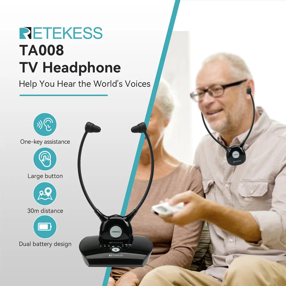 Retekess TA008 TV Hearing Aid Headphone Wireless TV Headset System
